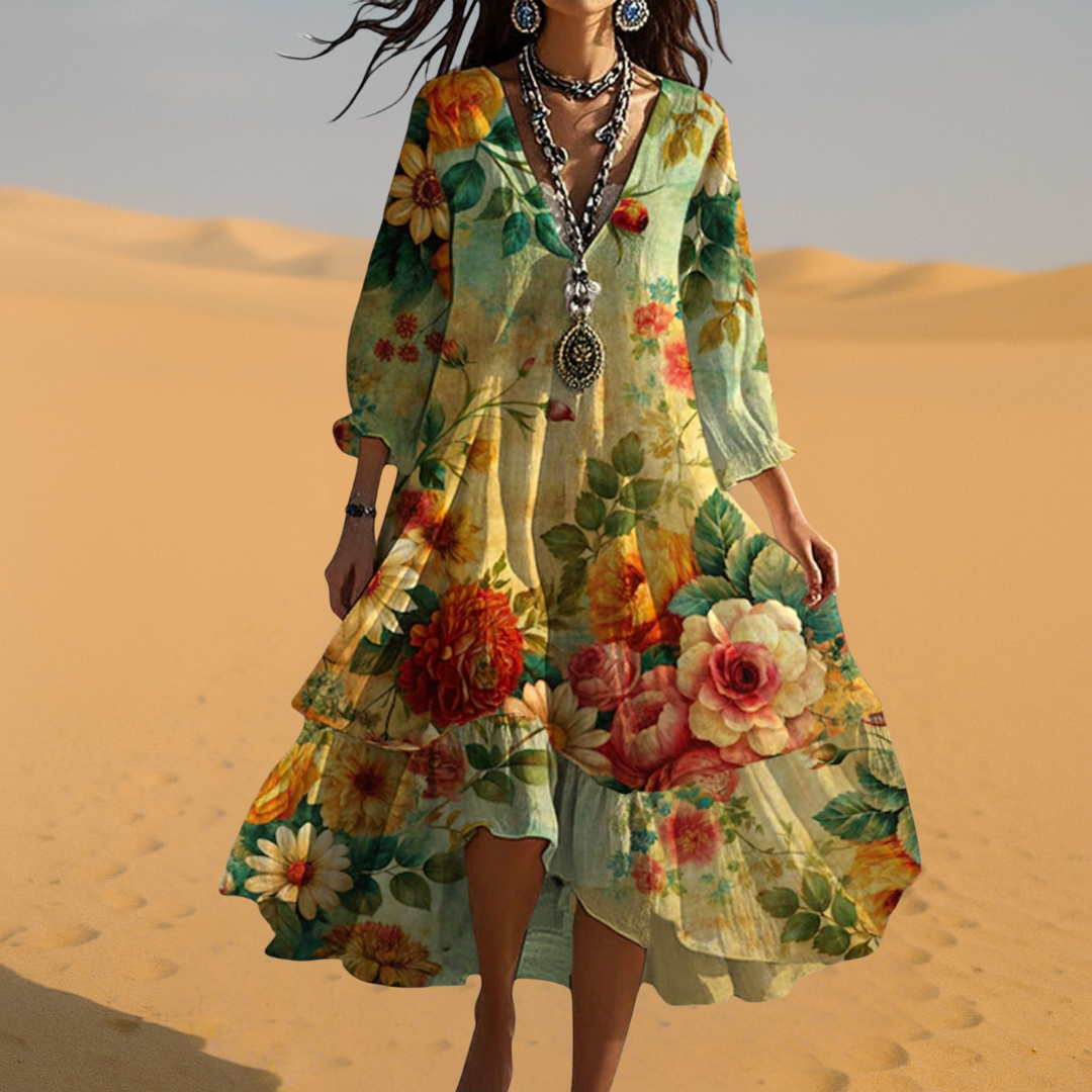 Fiona | Women Vintage Boho V-Neck Summer Dress