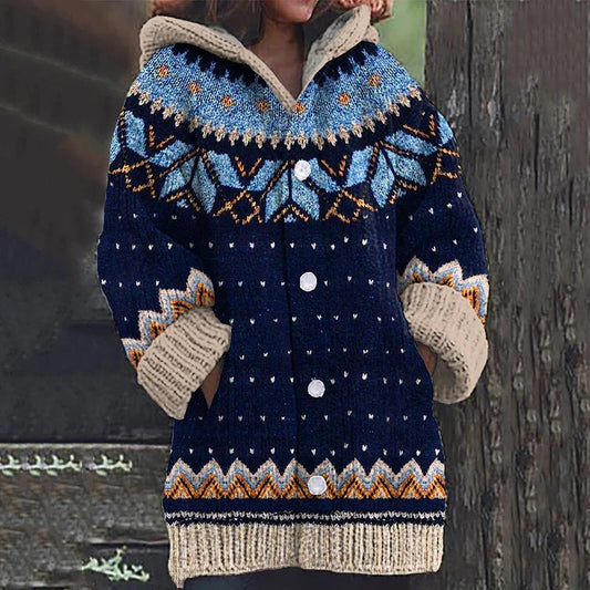 Karen | Women Fair Isle Hooded Knit Cardigan