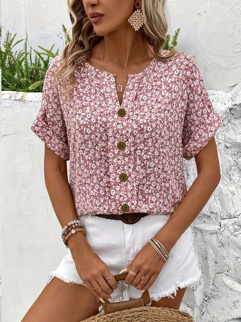 Emily | Women Summer Short Sleeve Button Top