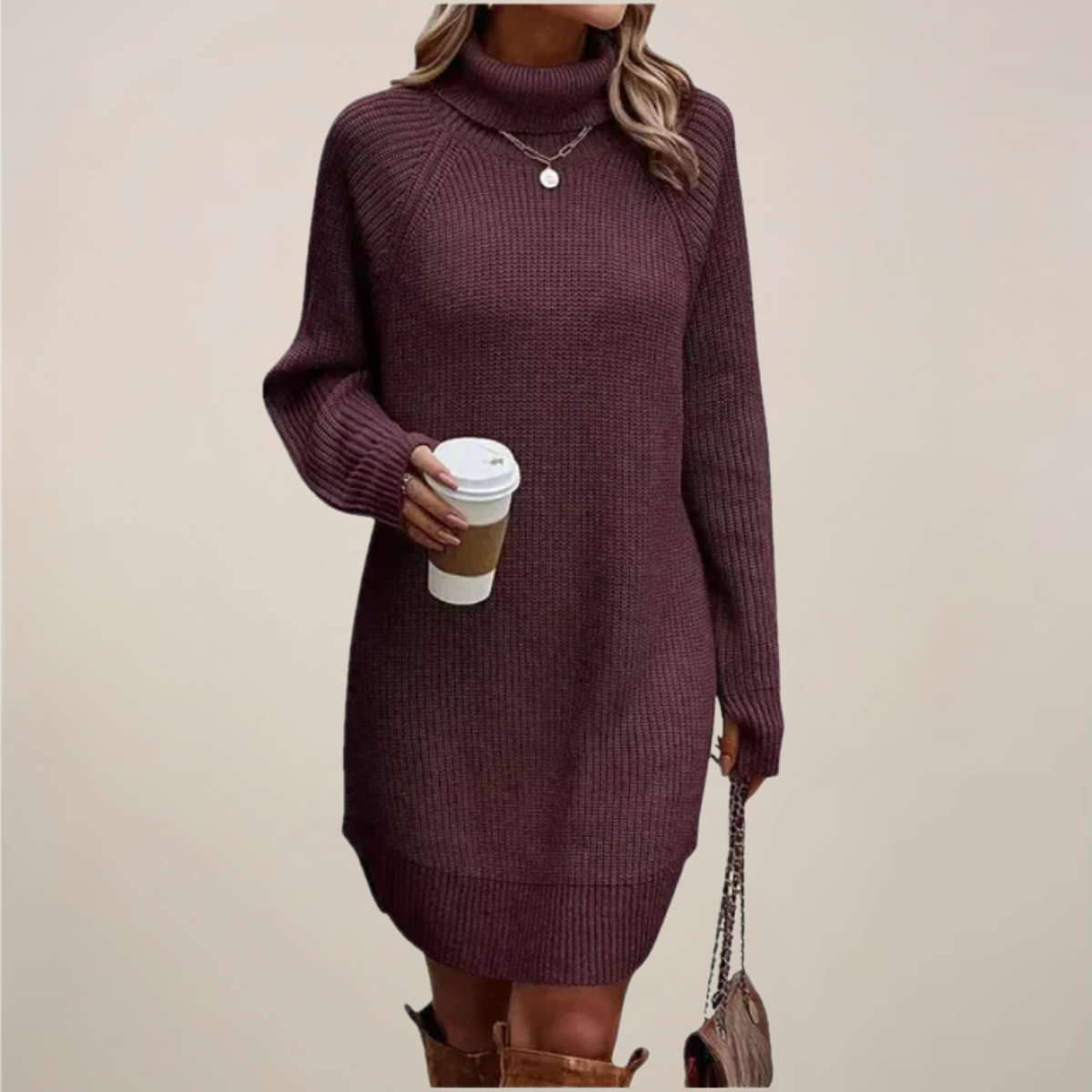 Holly | Women Turtleneck Long Sleeve Sweater Dress