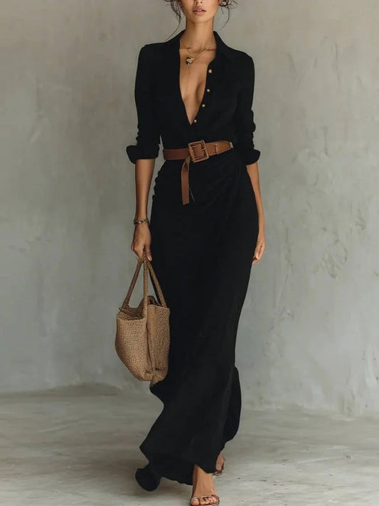 Julia | Women Lapel Wrap Style Maxi Dress