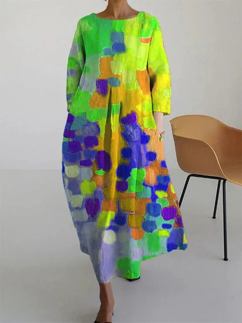 Ovrin | Women Abstract Floral Long Sleeve Maxi Dress