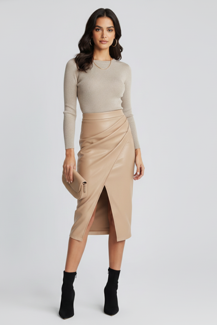 Megan | Women’s Pleated Midi Skirt with Front Split