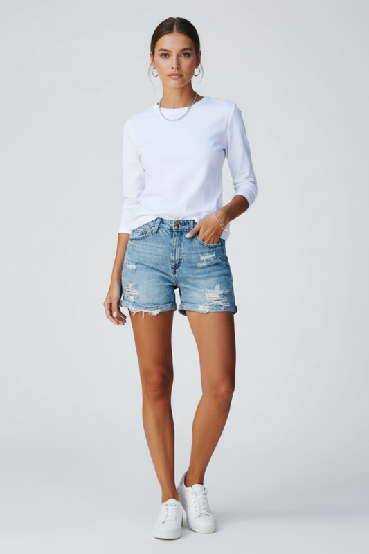 Emily | Women’s Casual Shorts Distressed Fringe Hem