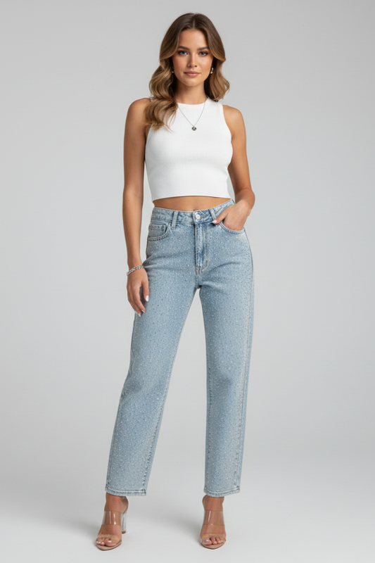 Beatrice | Women’s High-Waist Shimmer Straight-Leg Jeans