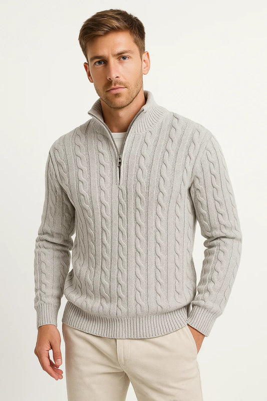 Matthew | Men’s Spring Zip-Neck Cable Knit Sweater