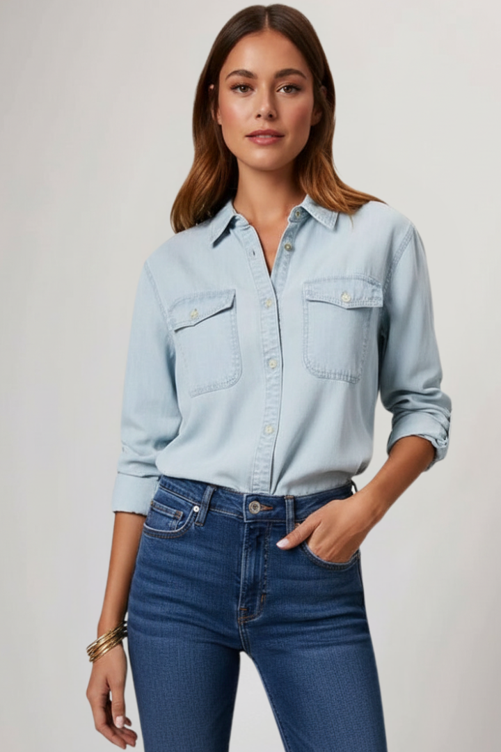 Sophia | Women’s Classic Button-Front Denim Shirt with Long Sleeves