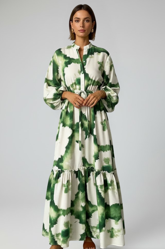 Selena | Women’s Long Sleeve Printed Maxi Dress with V-Neck