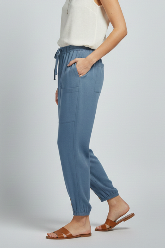 Audrey | Women’s Trousers with Drawstring Waist and Button Hem
