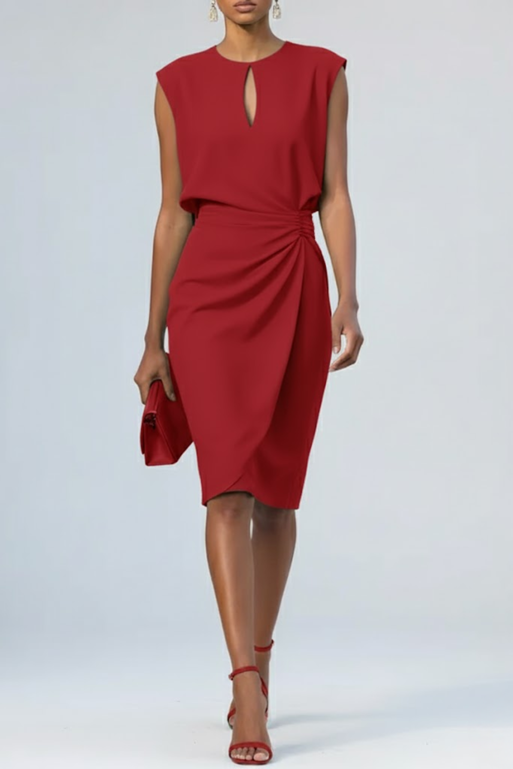 Audrey | Women Keyhole Ruched Midi Cocktail Dress