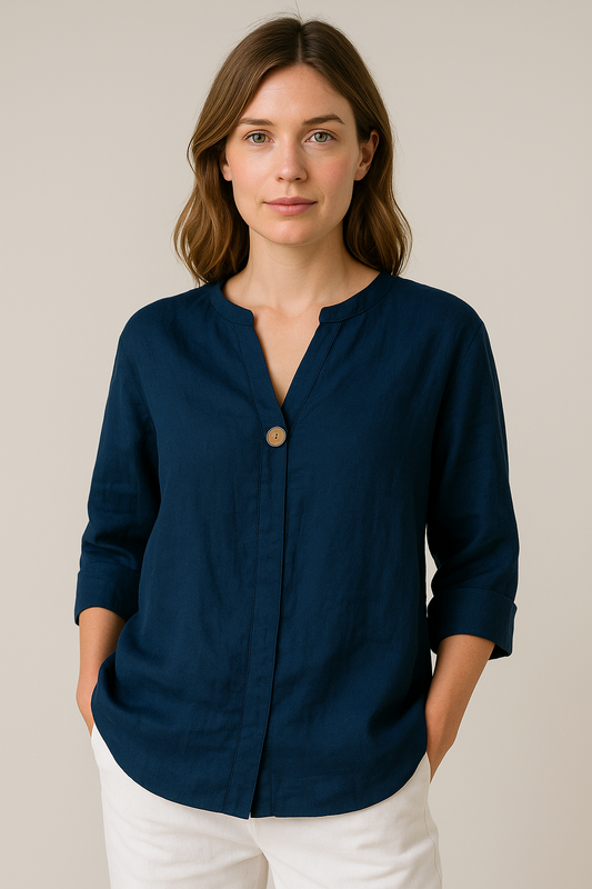 Lily | Women’s V-Neck Button Detail Relaxed Blouse