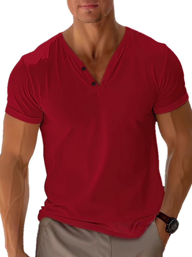 John | Men Plain Short Sleeve V Neck T Shirt