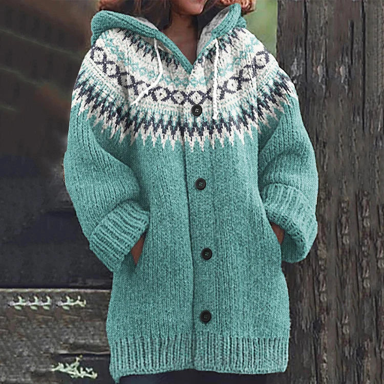 Karen | Women Fair Isle Hooded Knit Cardigan