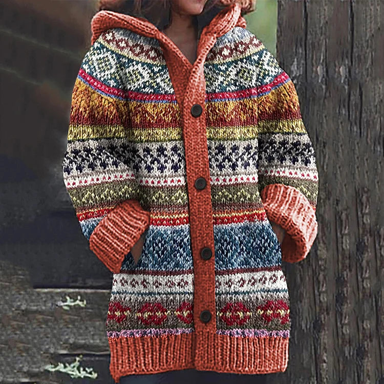 Karen | Women Fair Isle Hooded Knit Cardigan