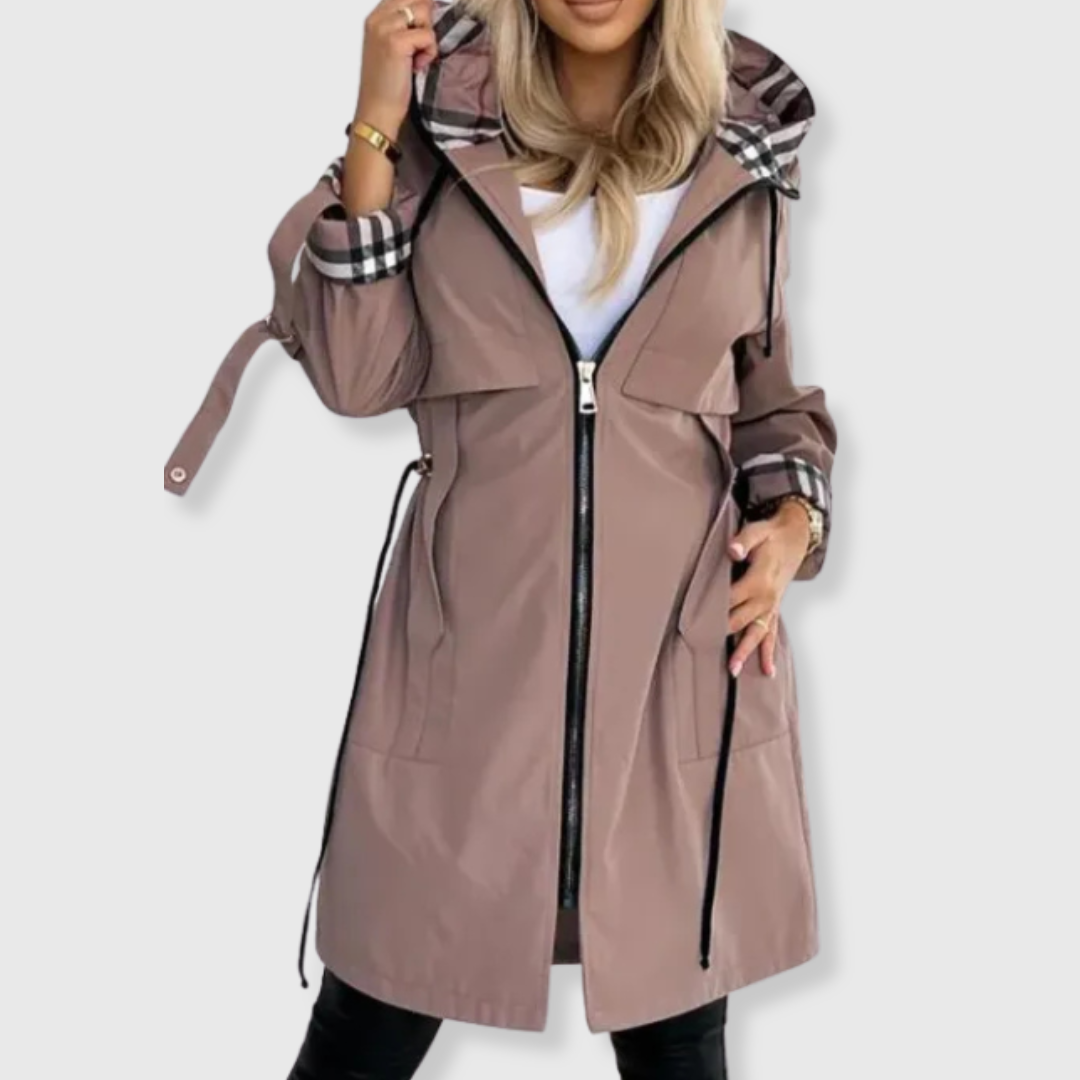 Grace | Women Zip Front Hooded Trench Coat
