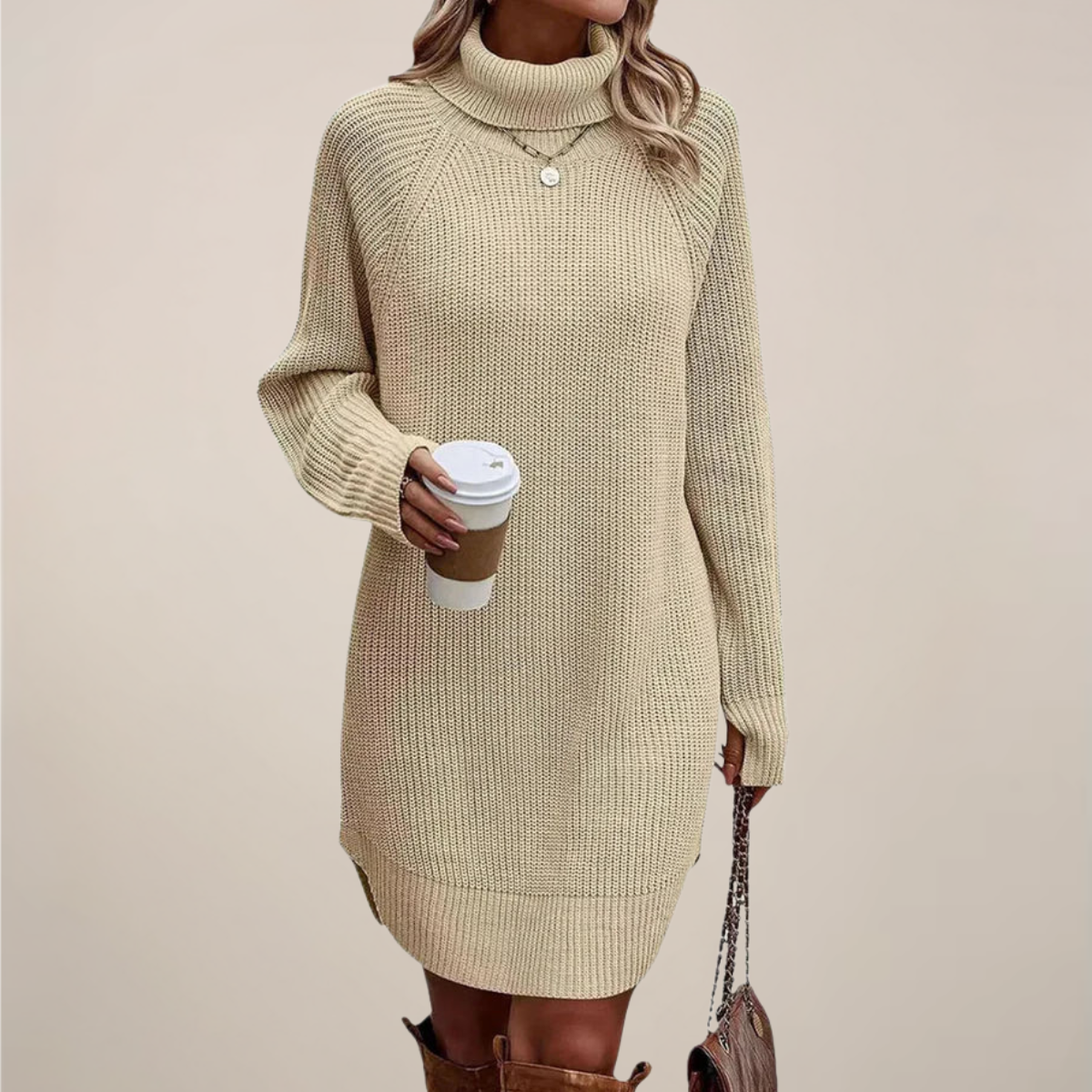 Holly | Women Turtleneck Long Sleeve Sweater Dress