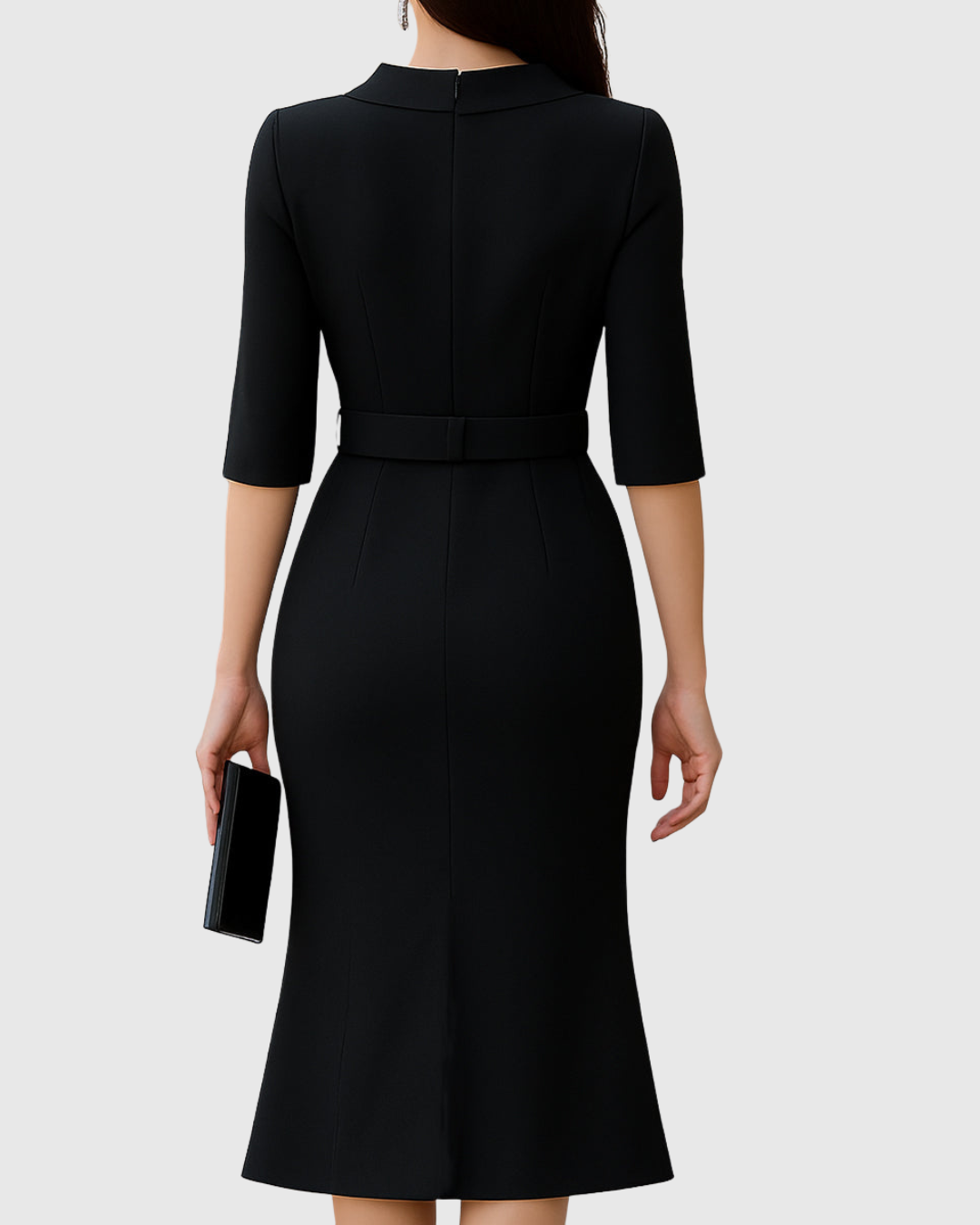 Abigail | Women Classic Black Belted Midi Dress