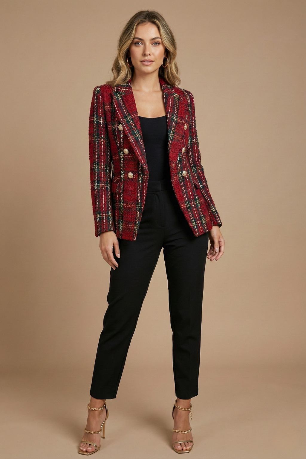Esme | Women Check Double-Breasted Blazer