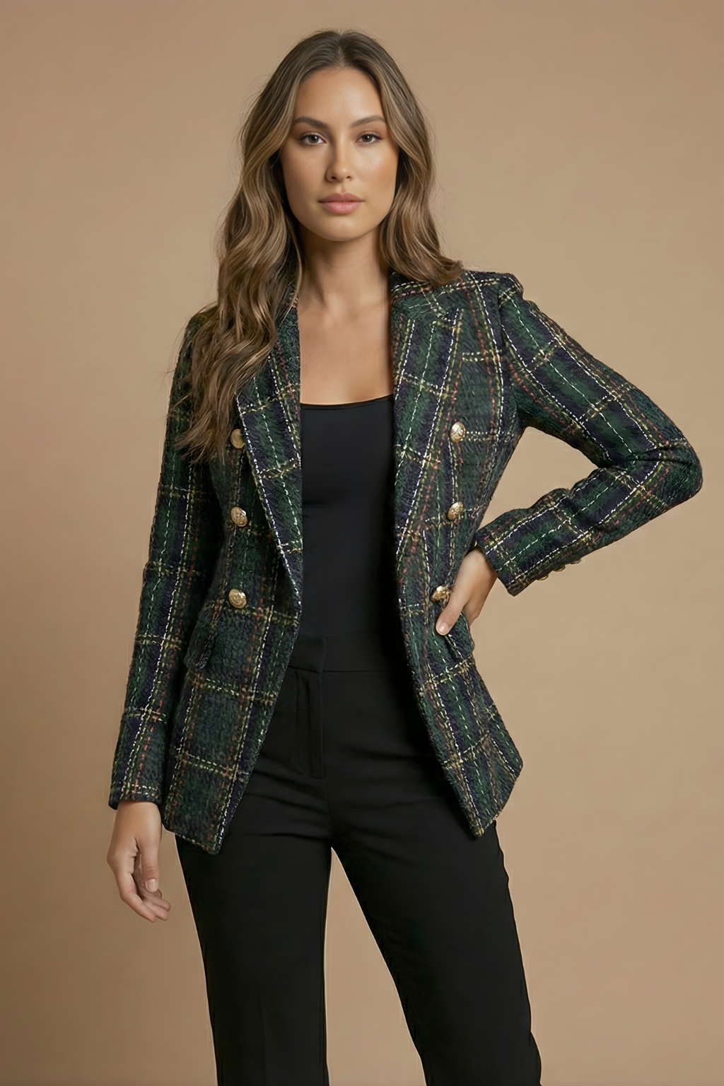 Esme | Women Check Double-Breasted Blazer