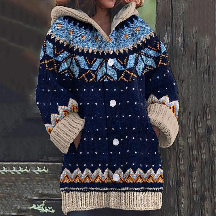 Karen | Women Fair Isle Hooded Knit Cardigan