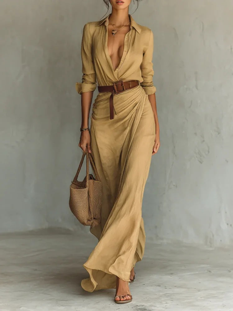 Julia | Women Lapel Wrap Style Maxi Dress