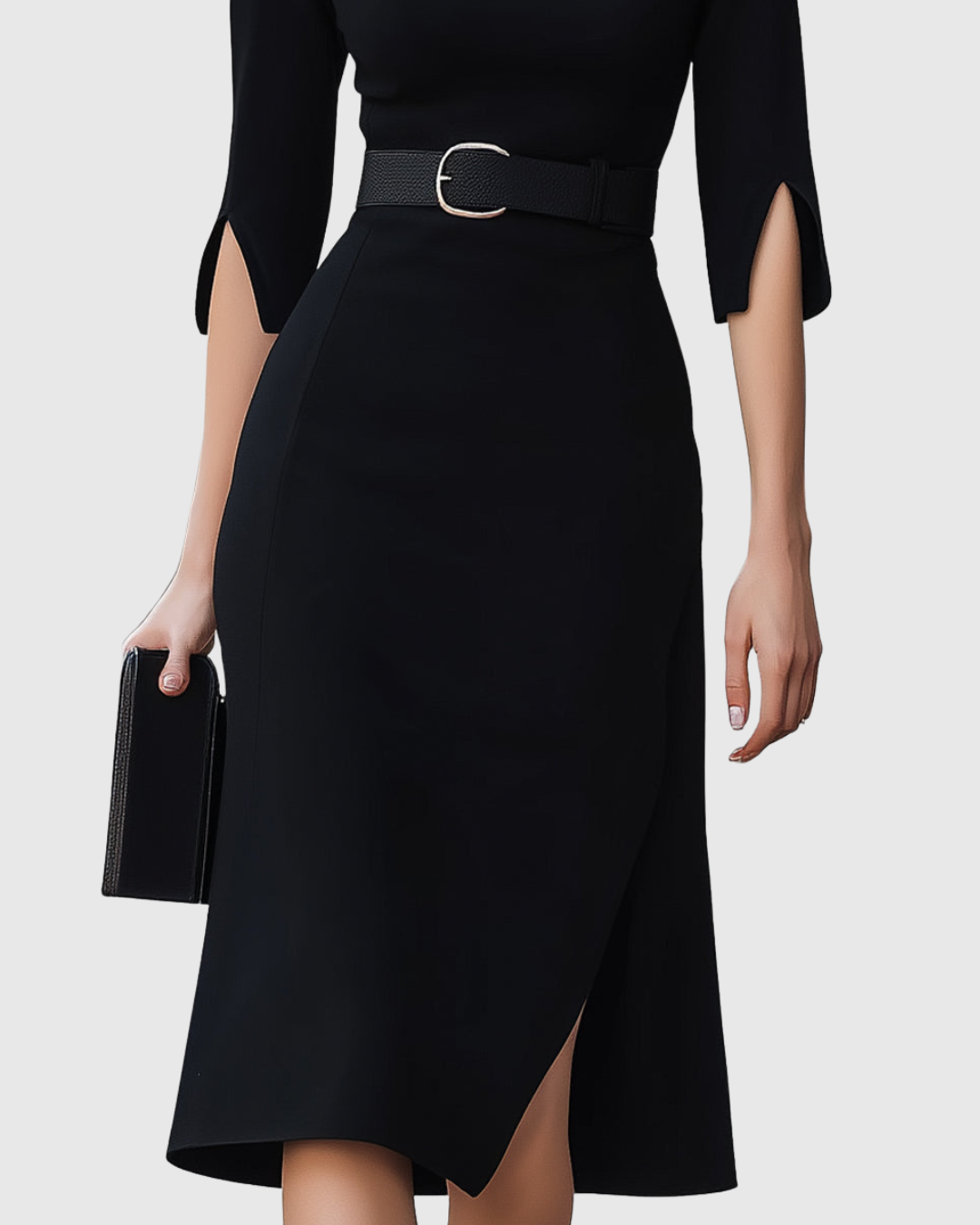 Abigail | Women Classic Black Belted Midi Dress