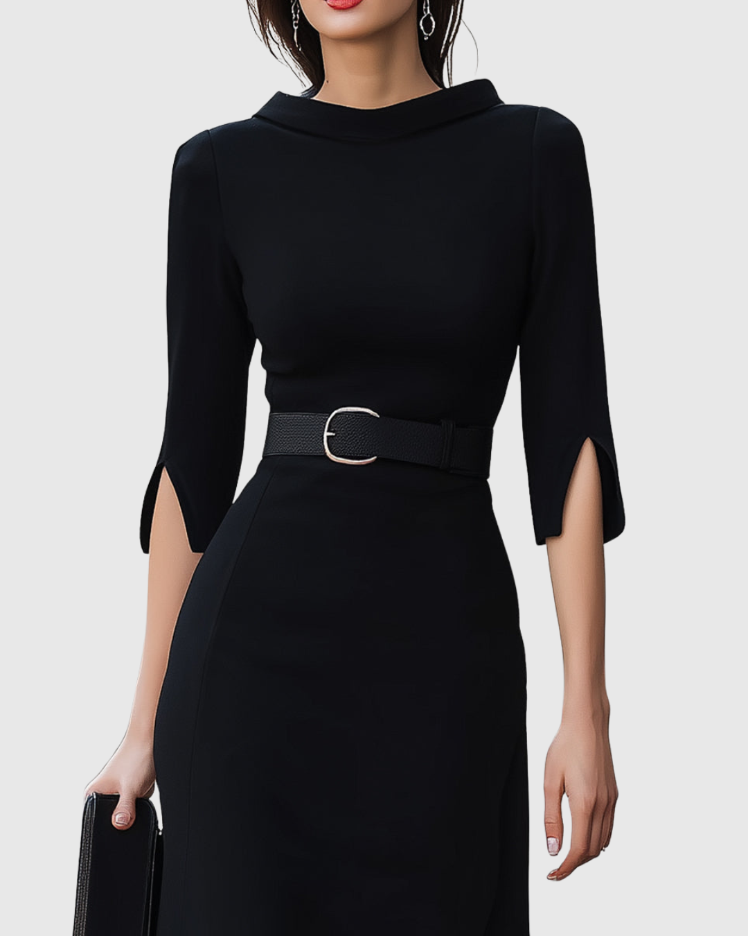 Abigail | Women Classic Black Belted Midi Dress