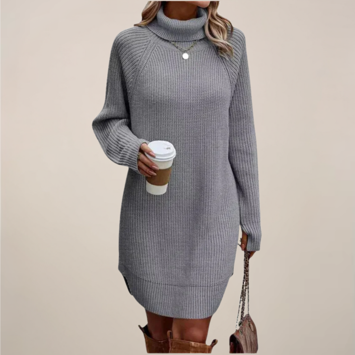Holly | Women Turtleneck Long Sleeve Sweater Dress