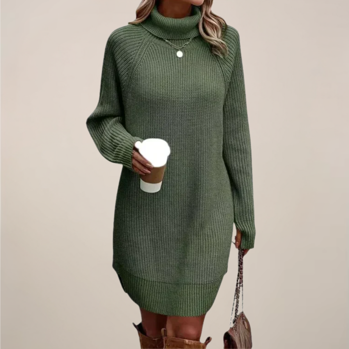 Holly | Women Turtleneck Long Sleeve Sweater Dress