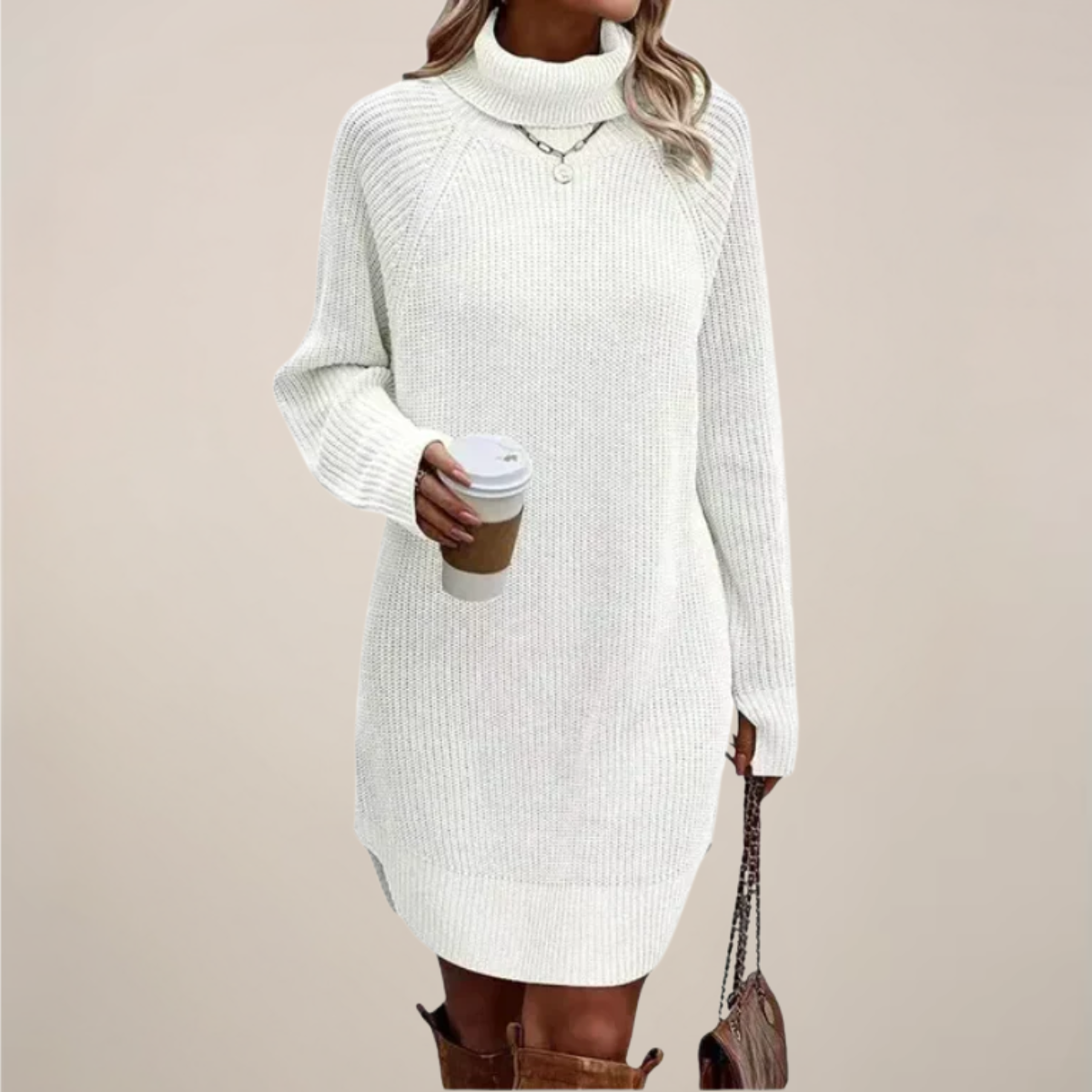 Holly | Women Turtleneck Long Sleeve Sweater Dress
