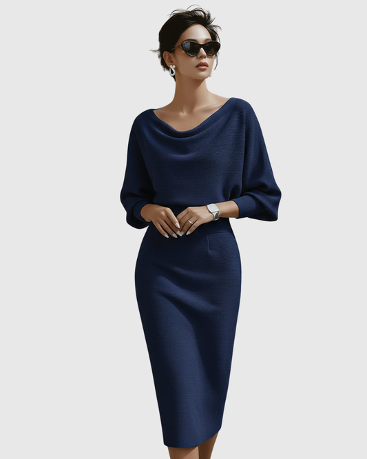 Laura | Women Winter Draped Batwing Midi Dress