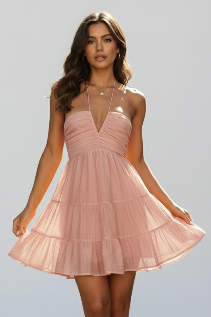 Rose | Women’s Halter Mini Dress with Tiered Skirt