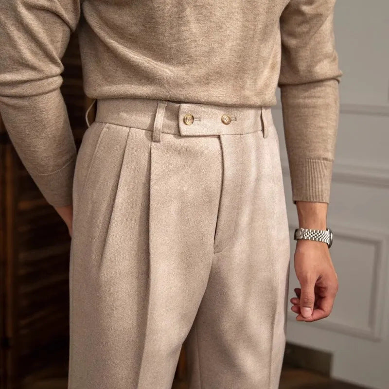 Ian | Men High Waisted Pleated Formal Trousers