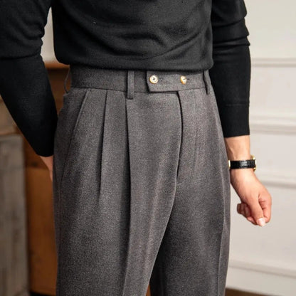 Ian | Men High Waisted Pleated Formal Trousers