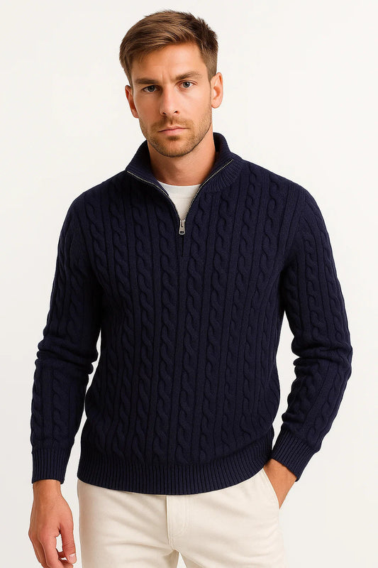 Matthew | Men’s Spring Zip-Neck Cable Knit Sweater