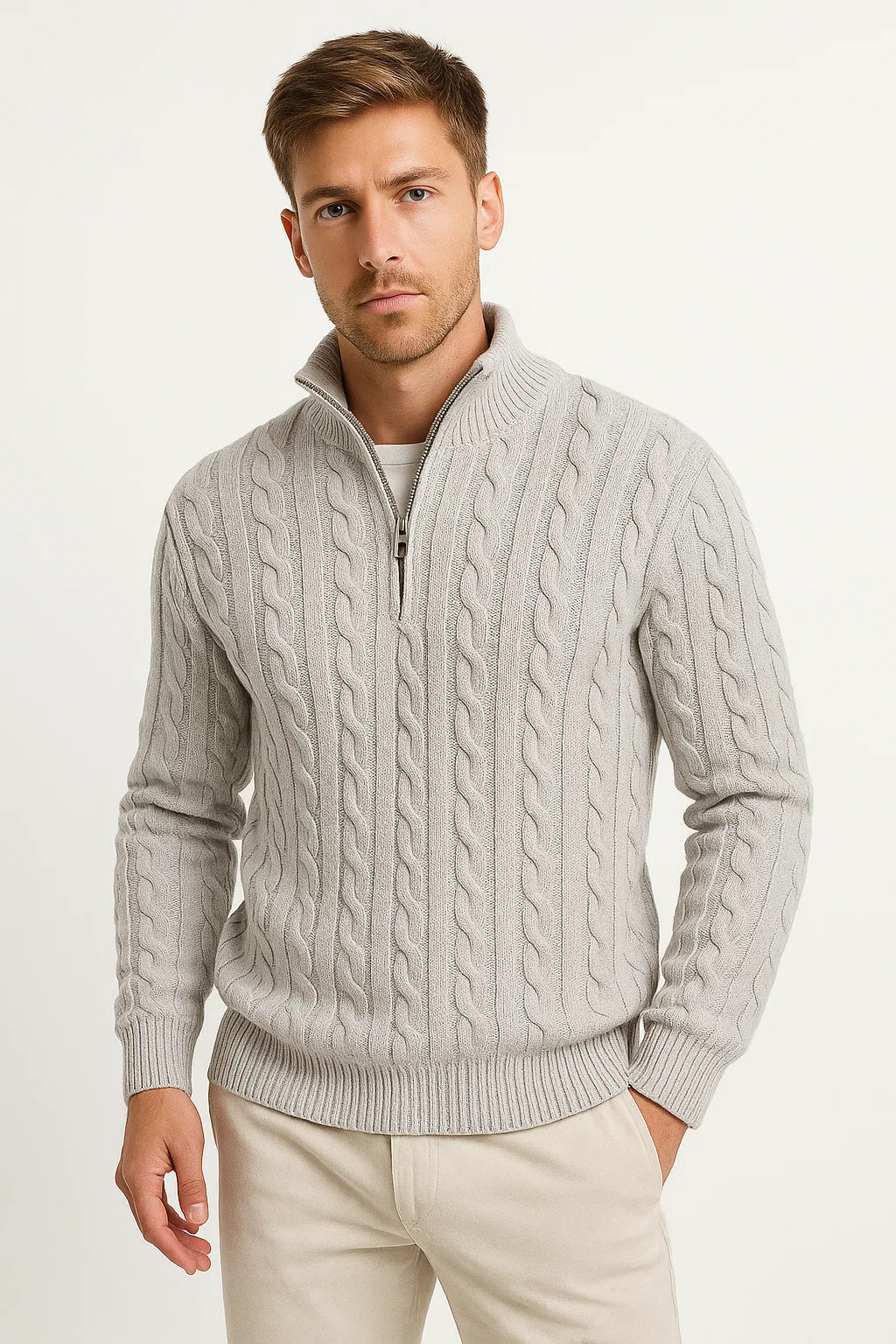 Matthew | Men’s Spring Zip-Neck Cable Knit Sweater