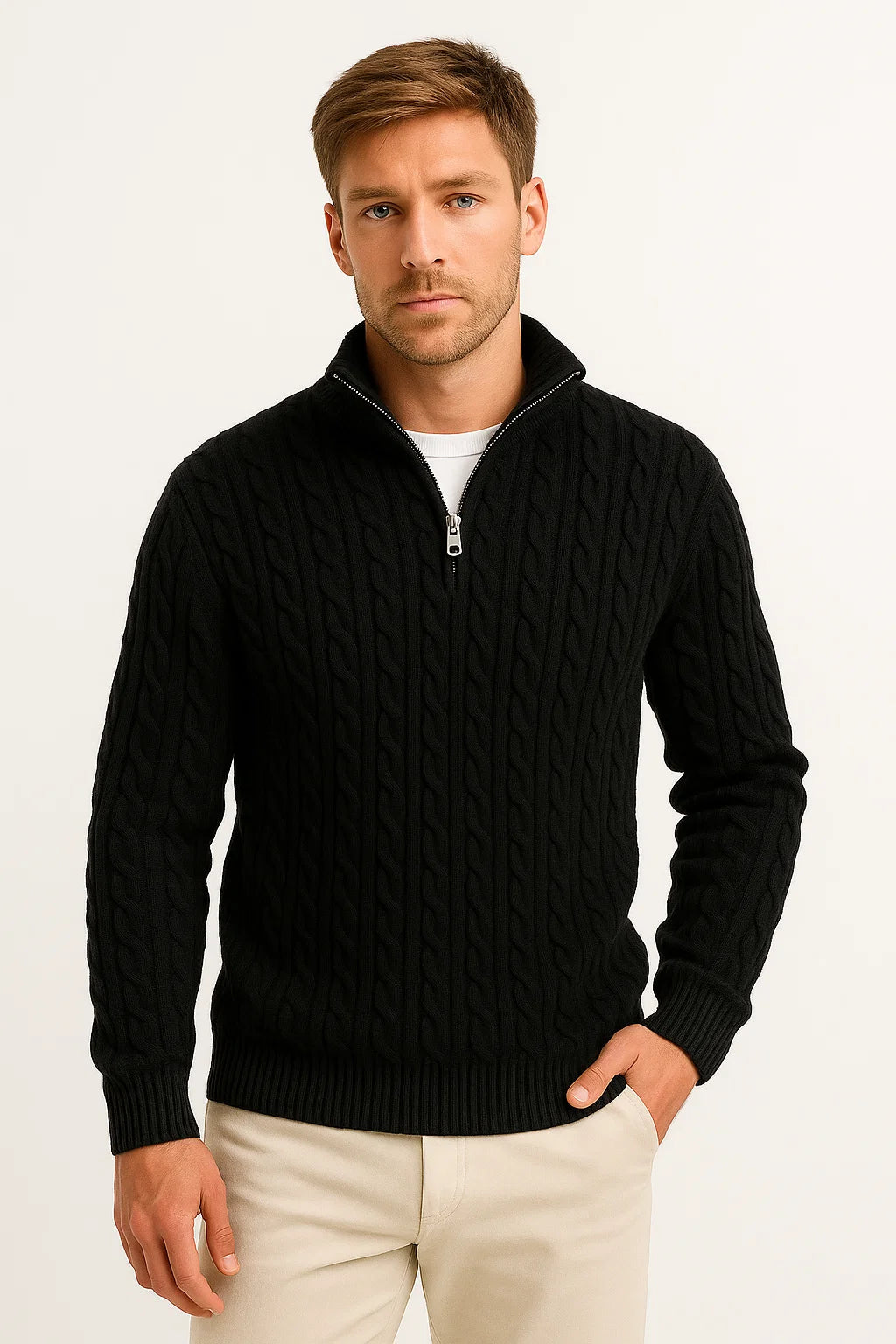 Matthew | Men’s Spring Zip-Neck Cable Knit Sweater