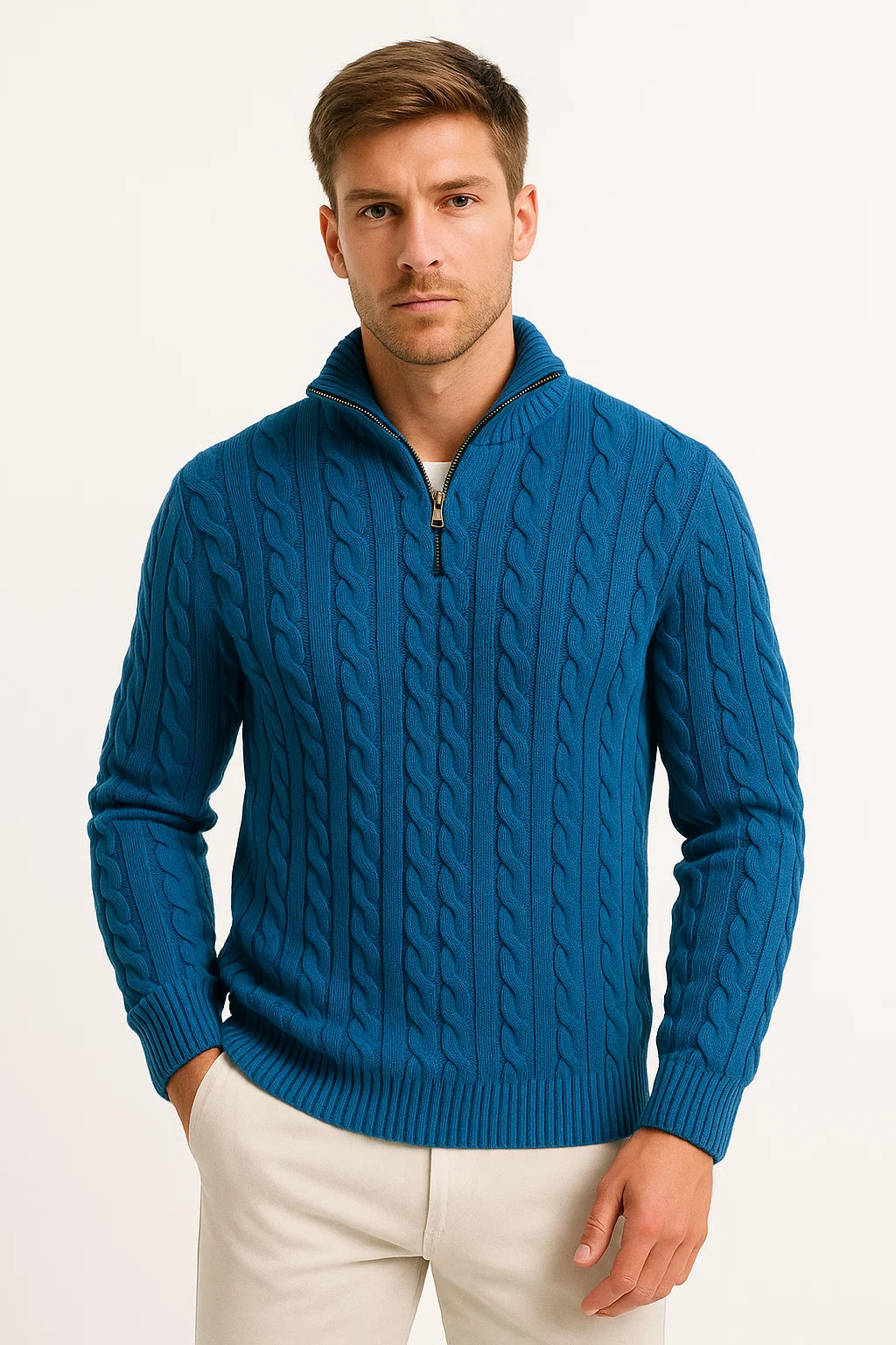 Matthew | Men’s Spring Zip-Neck Cable Knit Sweater