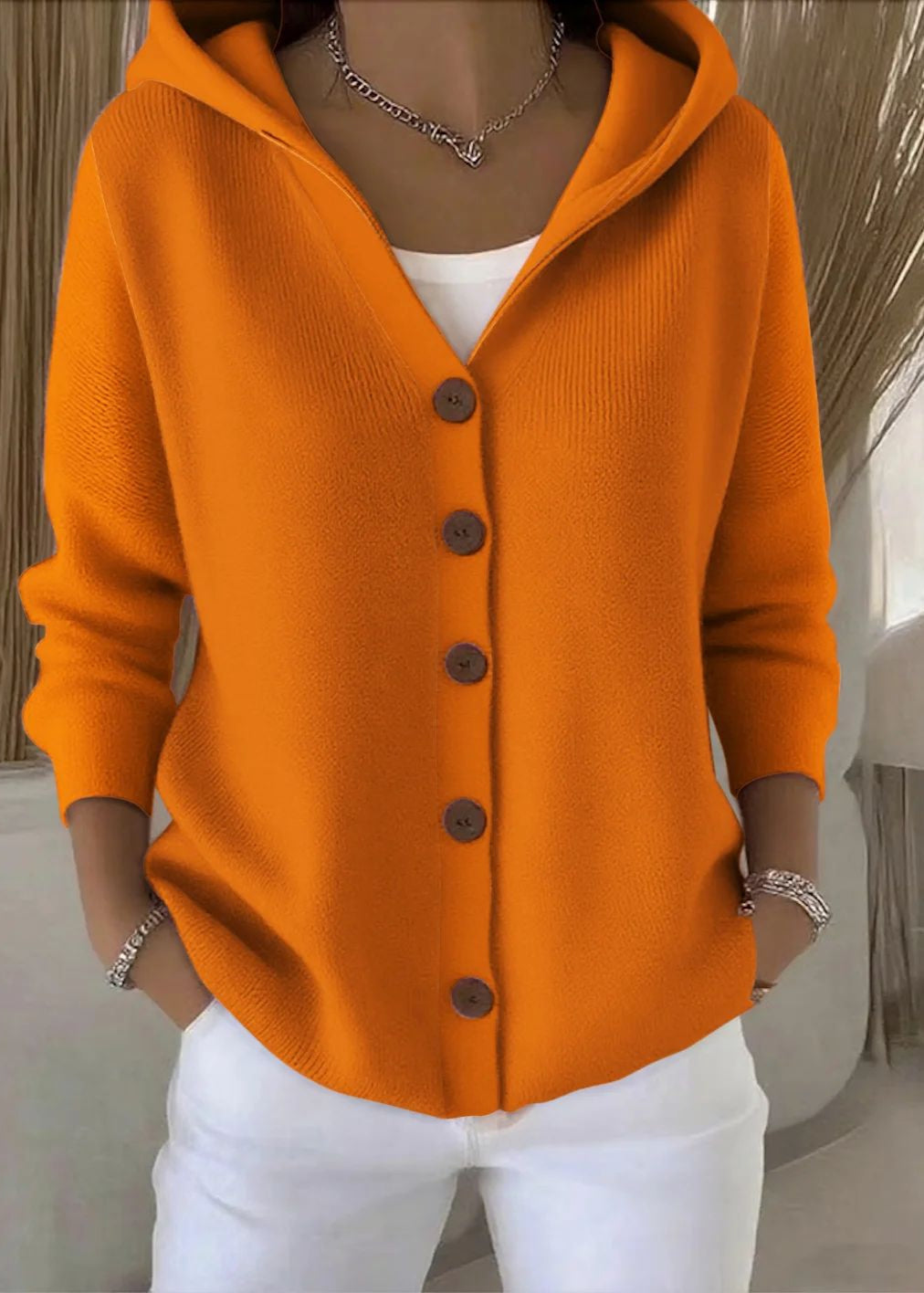 Alice | Women Elegant Button Hooded Cardigan
