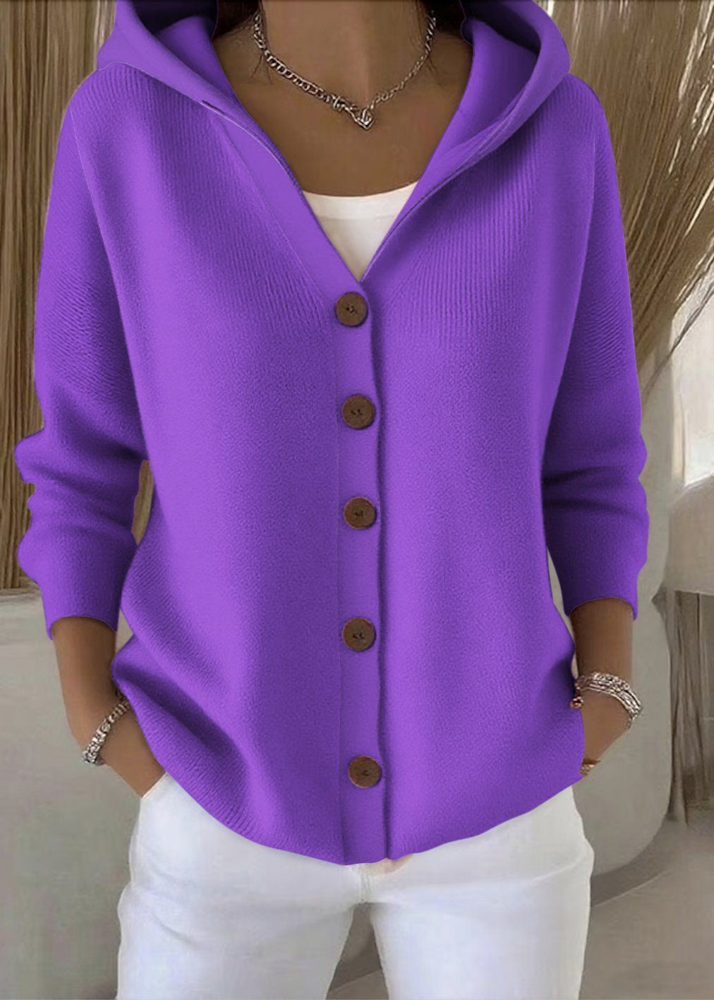 Alice | Women Elegant Button Hooded Cardigan