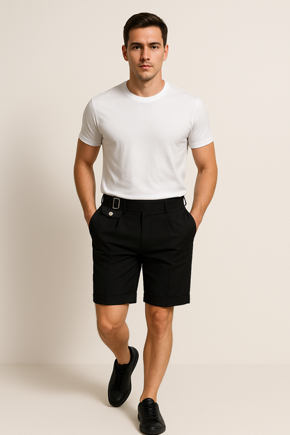 Daniel | Men’s Pleated Tailored Shorts Side Buckles
