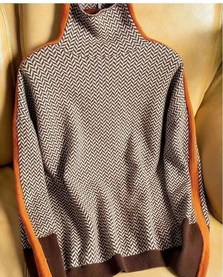 Bethany | Women Luxe Herringbone Turtleneck Sweater