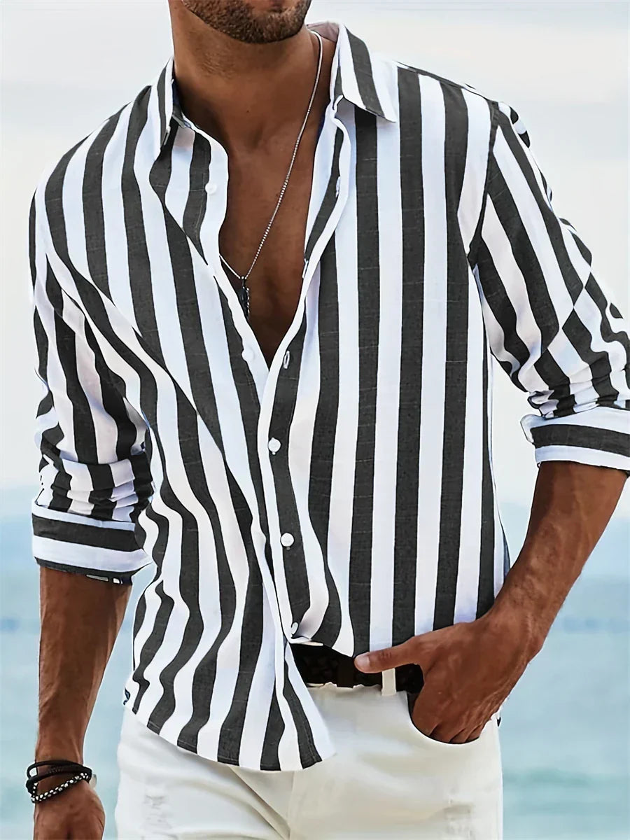 Velin | Men Striped Button Down Casual Shirt