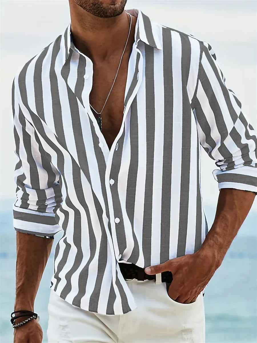 Velin | Men Striped Button Down Casual Shirt