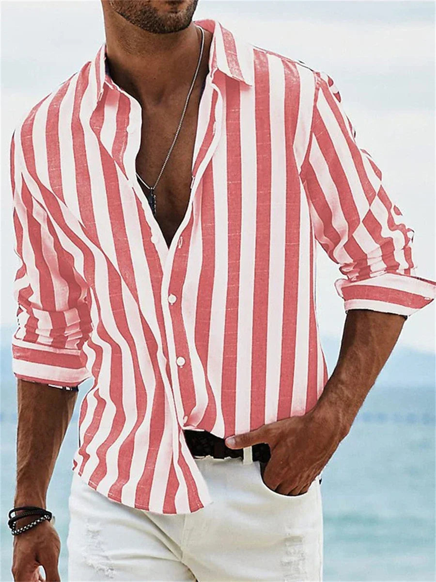 Velin | Men Striped Button Down Casual Shirt