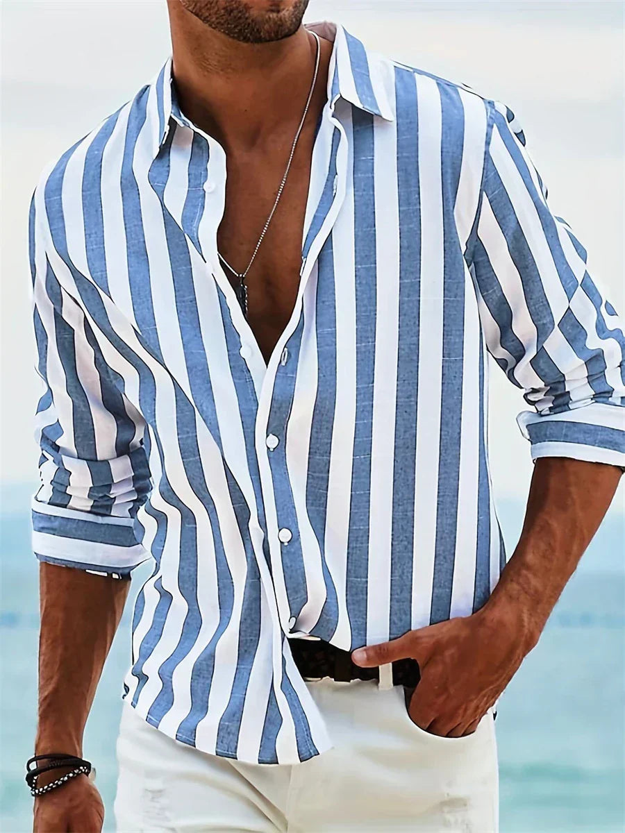 Velin | Men Striped Button Down Casual Shirt