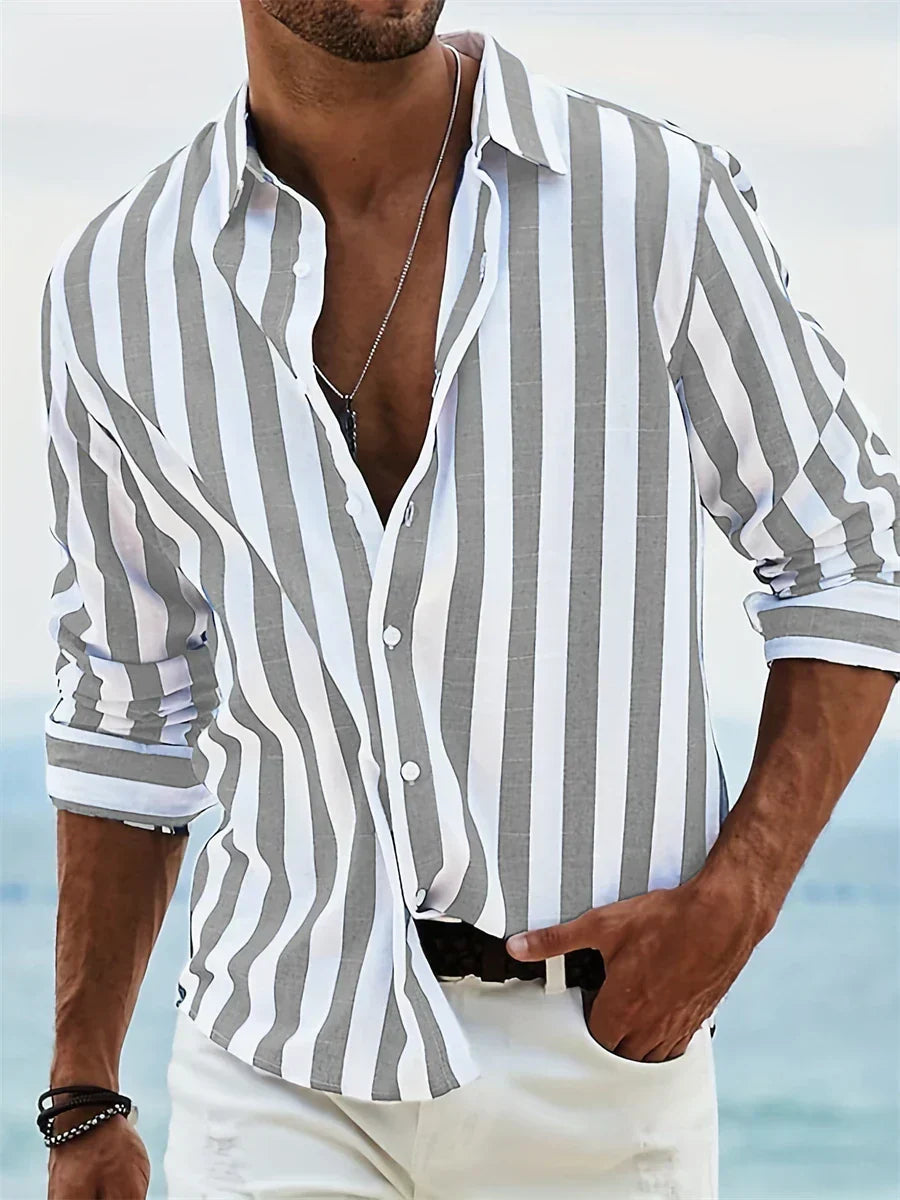 Velin | Men Striped Button Down Casual Shirt