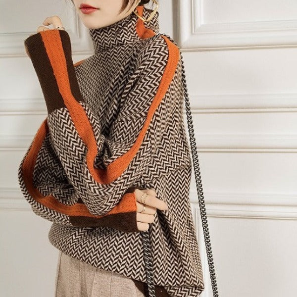 Bethany | Women Luxe Herringbone Turtleneck Sweater