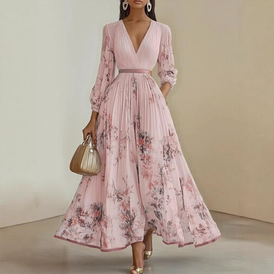 Bella | Women Elegant Pleated Floral Maxi Dress