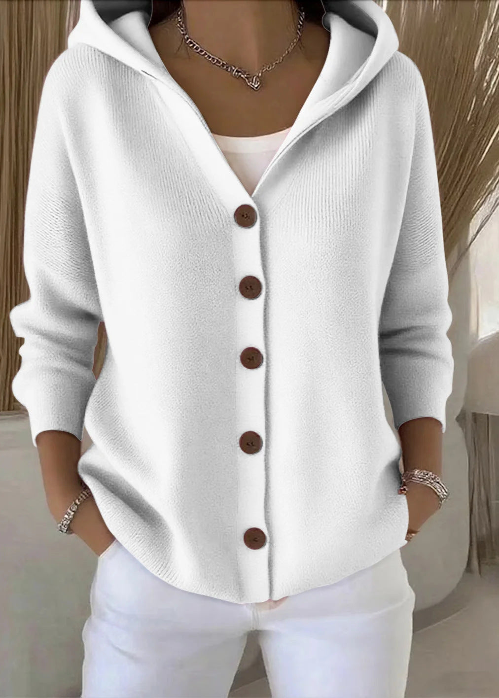 Alice | Women Elegant Button Hooded Cardigan